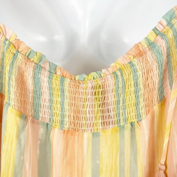 Grace + Karma Maxi Dress Size 1X Smocked Striped Colorful Tassel Boho Festival - Picture 5 of 12